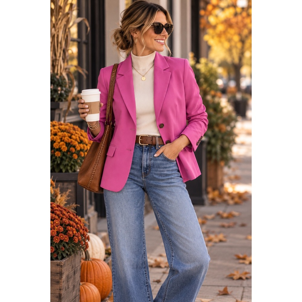 Chic Boss Lady Minimalist Preppy Pink Blazer Jacket Professional Luxe Office Sz8